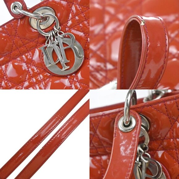 CHRISTIAN DIOR Lady Cannage 2Way Shoulder Hand Bag Patent Leather Red 45RP003 - Picture 9 of 16